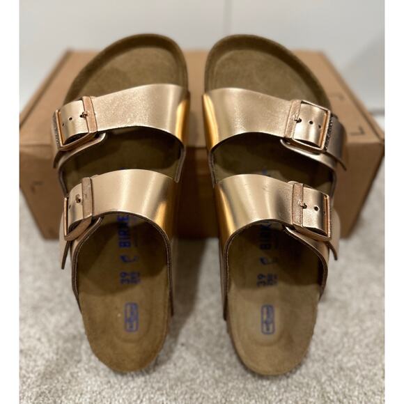 Birkenstock Arizona Soft Footbed Sandal Copper Leather Size 39 EU 8 L 6 M NWOB - Picture 9 of 12